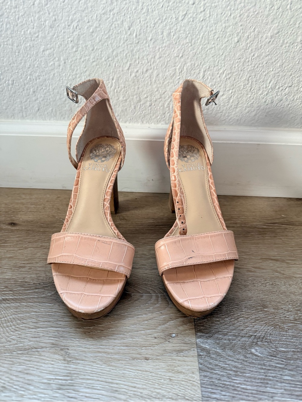 Vince Camuto Croc-Embossed Ankle-Strap Heels in Blush